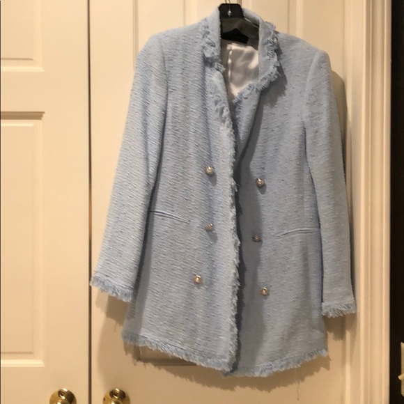 Zara tweed chanel look alike jacket baby blue - Picture 1 of 3